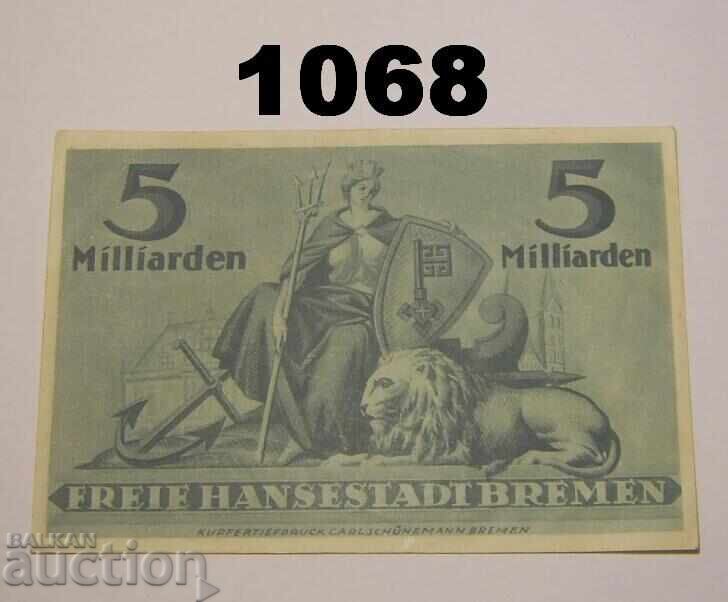 Βρέμη 5 δισεκατομμύρια μάρκα 1923 Γερμανία