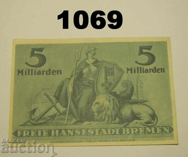 Βρέμη 5 δισεκατομμύρια μάρκα 1923 Γερμανία