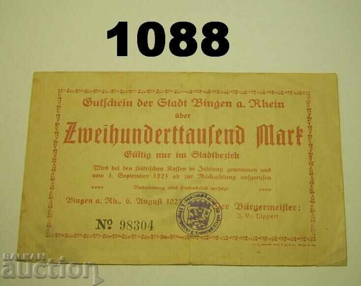 R! Bingen a. Rhein 200.000 μάρκα 1923 Γερμανία