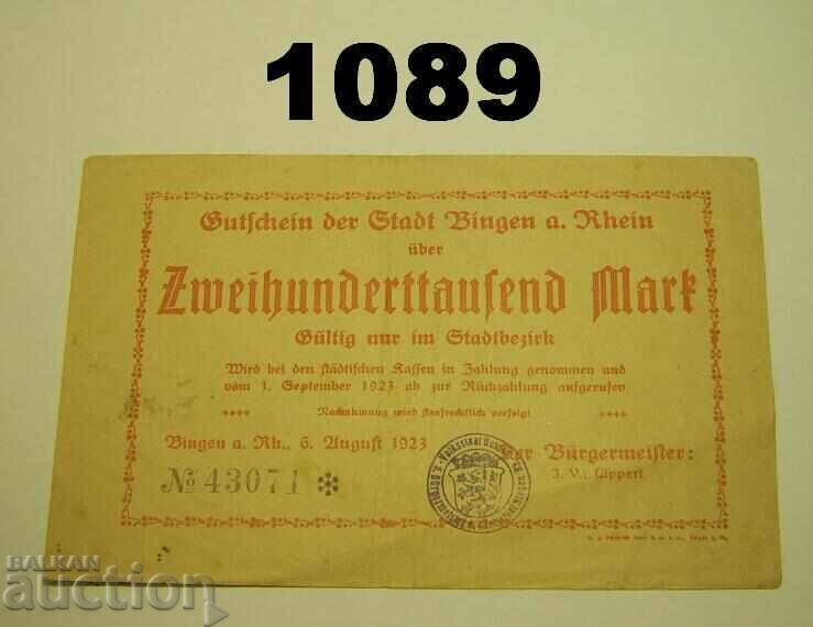 R! Bingen a. Rhein 200.000 μάρκα 1923 Γερμανία