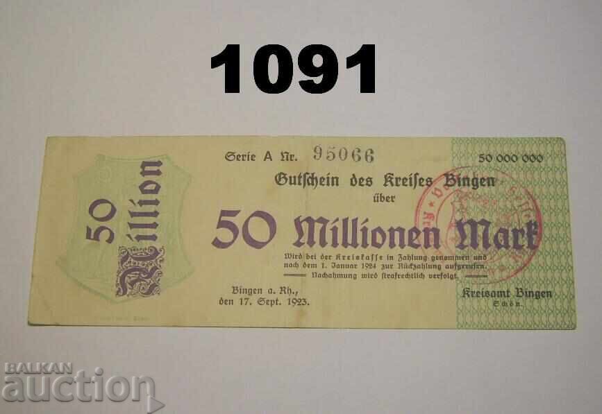 Bingen Kreisamt 50 εκατομμύρια μάρκα 1923 Γερμανία