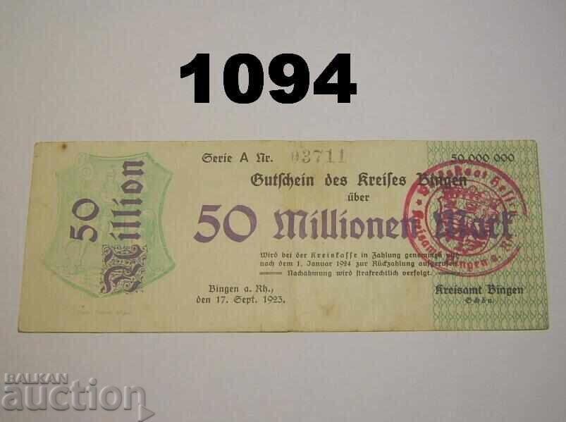 Bingen Kreisamt 50 millionen mark 1923 Германия