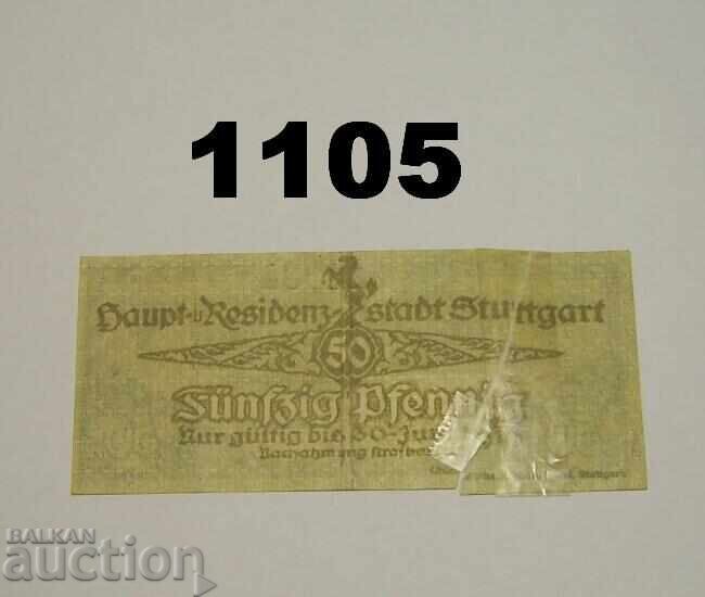 Скъсана Stuttgart 50 pfennig 1919 Германия с цена 1.00 лв. | € 0.51