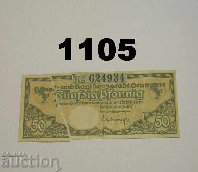 Скъсана Stuttgart 50 pfennig 1919 Германия