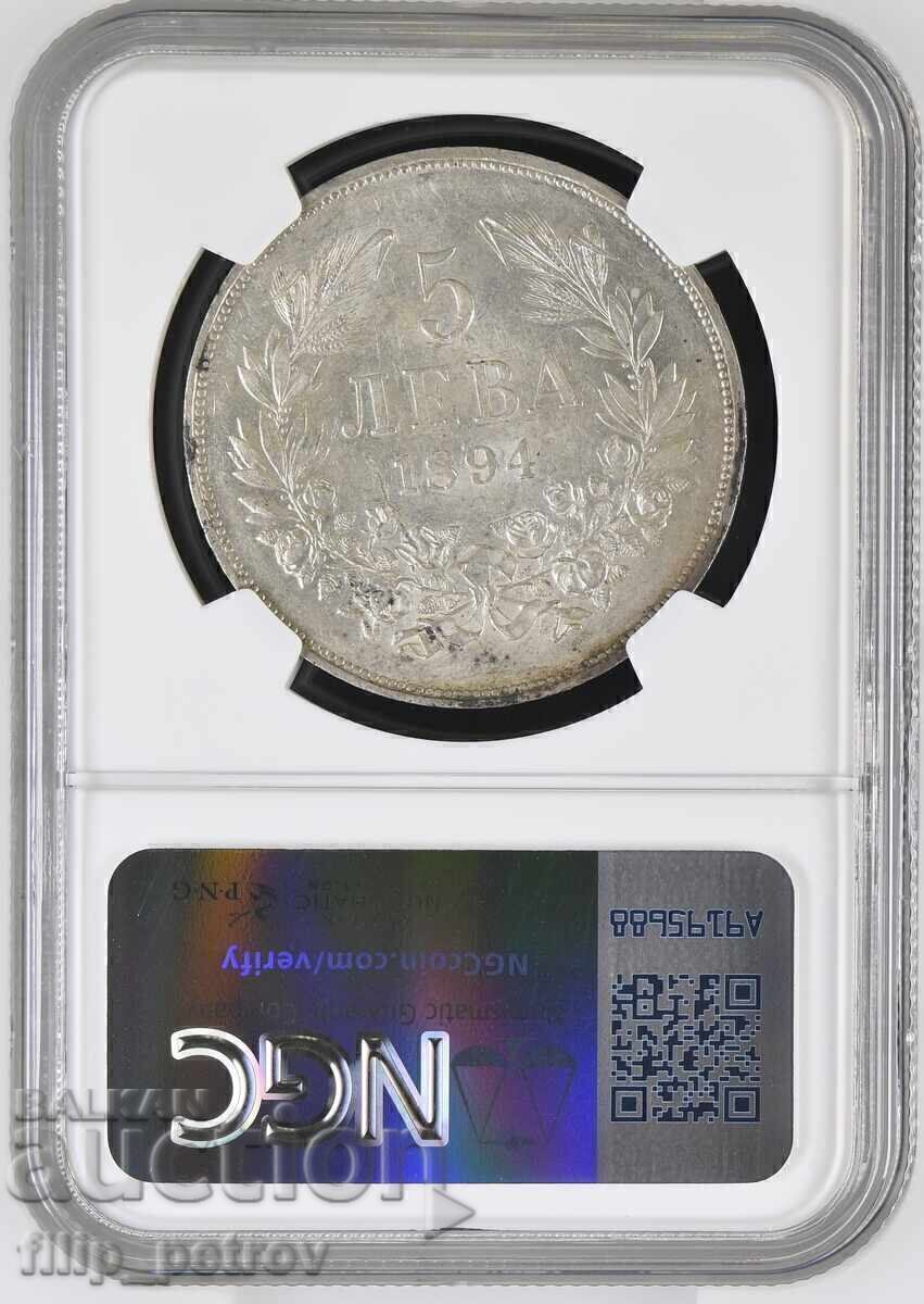Licitație 5 lei 1894 AU 58 NGC