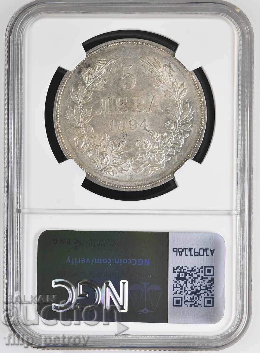Licitație 5 lei 1894 AU 58 NGC