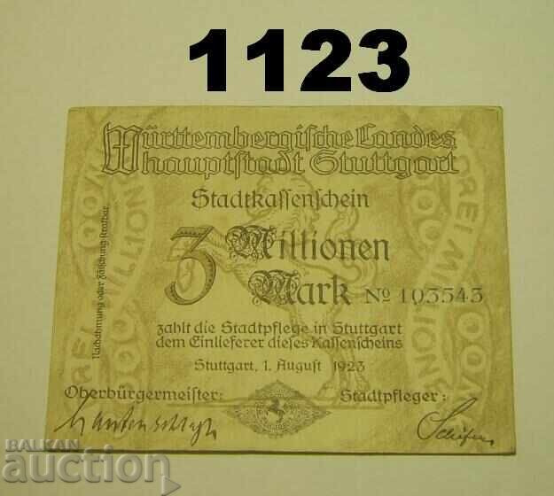 Stuttgart 3 million mark 1923 Germany Stuttgart 3 million mark 1923 Germany