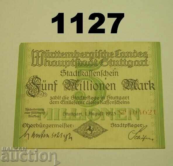 Stuttgart 5 million mark 1923 Germany Stuttgart 5 million mark 1923 Germany