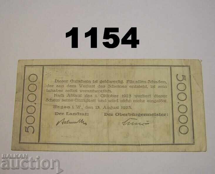 Hagen 500.000 μάρκα 1923 Γερμανία με τιμή 3.00 BGN | € 1.53