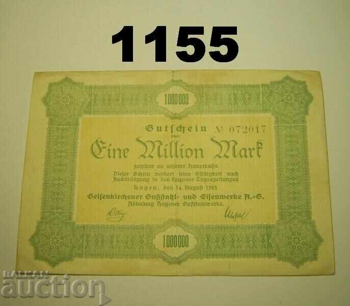 R! Χάγκεν 1 εκατομμύριο μάρκα 1923 Γερμανία