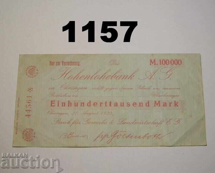 R! Öhringen 100.000 μάρκα 1923 Γερμανία