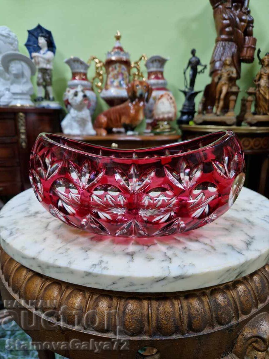 Auction  Unique antique crystal bowl candy dish Bohemia Bochem