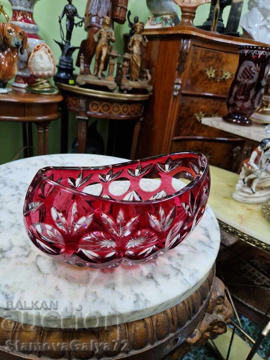 Unique antique crystal bowl candy dish Bohemia Bochem - 5