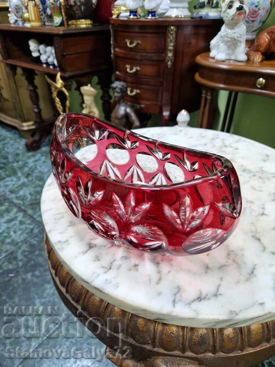 Unique antique crystal bowl candy dish Bohemia Bochem - 6