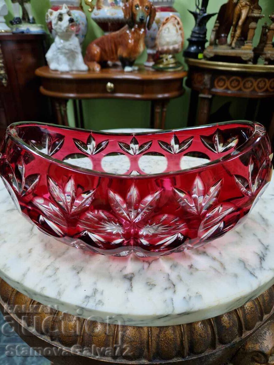Unique antique crystal bowl candy dish Bohemia Bochem - 7