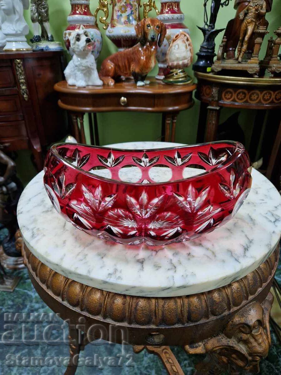 Unique antique crystal bowl candy dish Bohemia Bochem