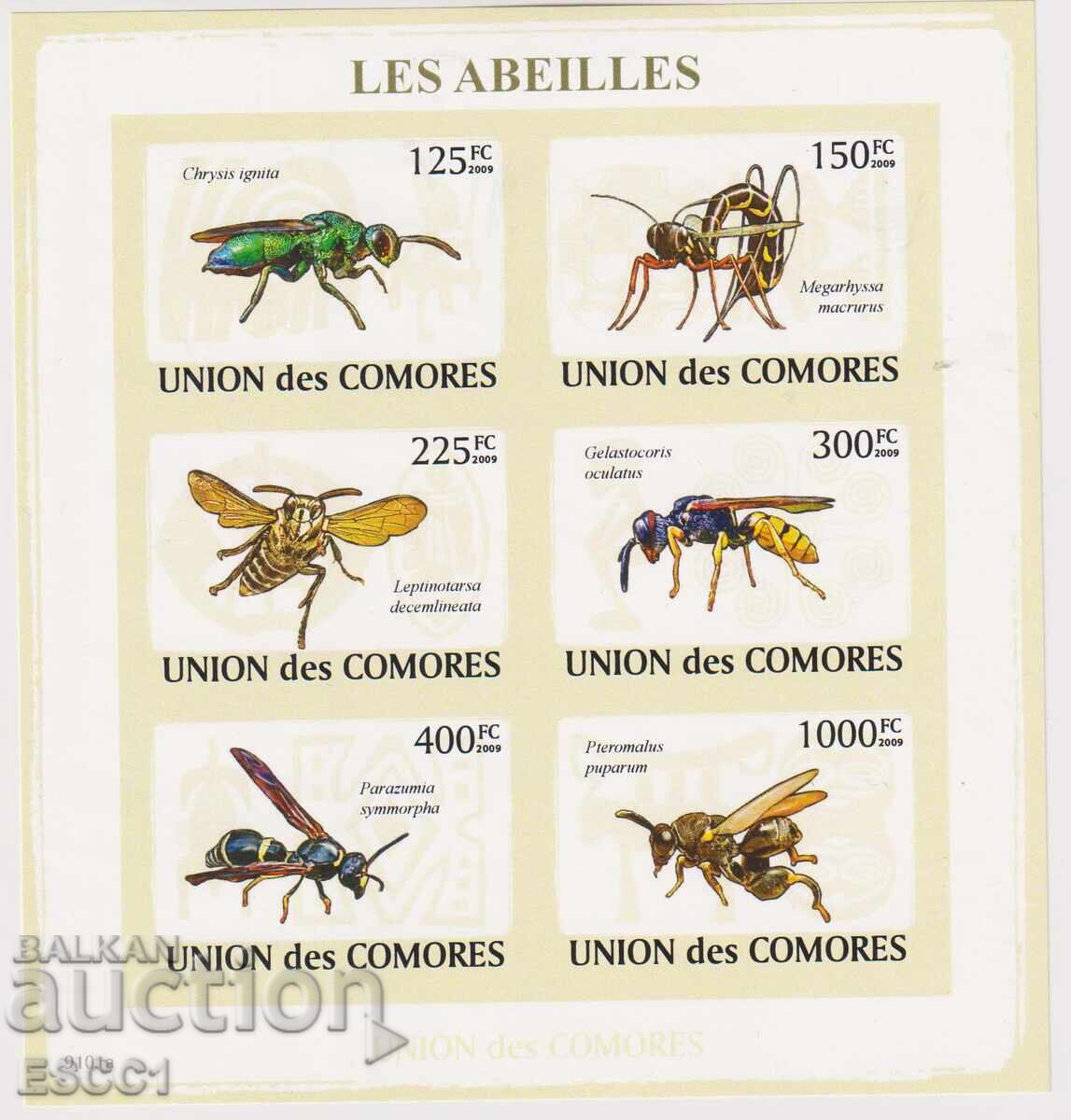 Καθαρές σφραγίδες μικρό φύλλο Έντομα Μέλισσες 2009 Νήσοι Κομόρες