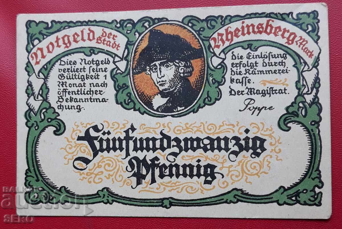 Banknote - Germany - Brandenburg - Rheinsberg - 25 Pfennig with price 2.00 BGN | € 1.02