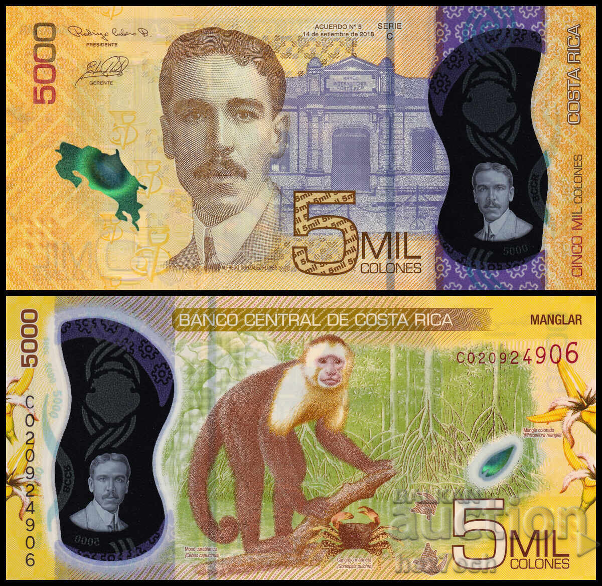 ❤️ ⭐ Costa Rica 2018 5000 coloni polimer UNC nouă ⭐ ❤️