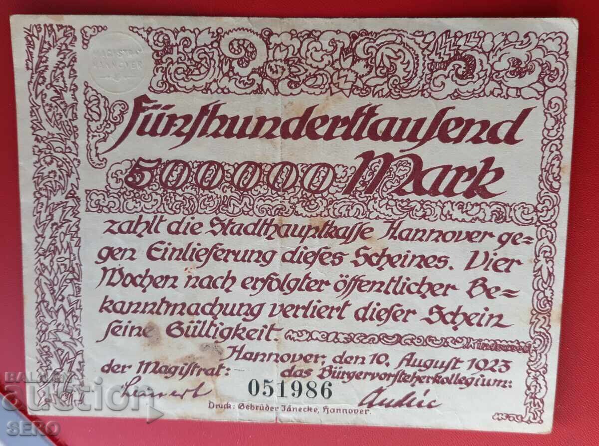 Banknote-Germany-Saxony-Hanover-500,000 marks 1923-unity Banknote-Germany-Saxony-Hanover-500,000 marks 1923-unity