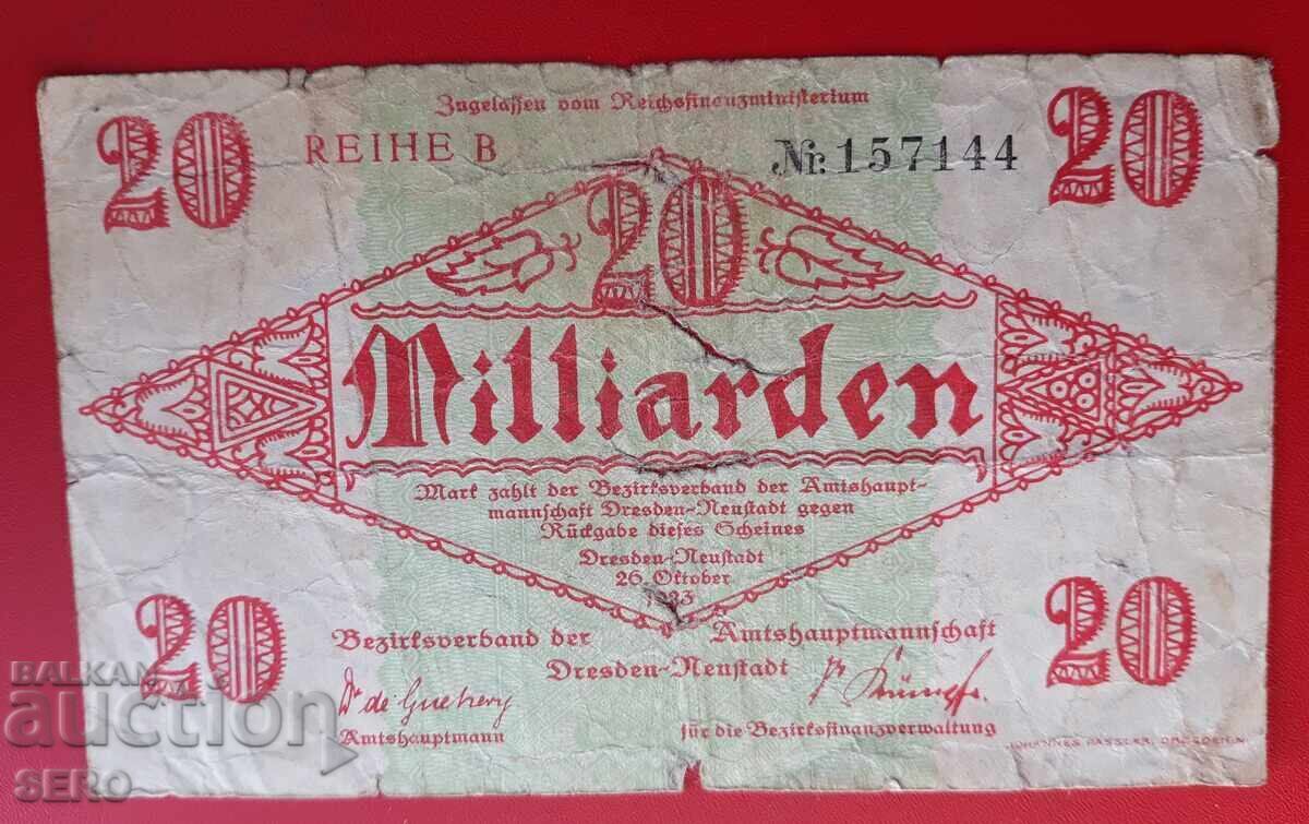 Банкнота-Германия-Саксония-Дрезден-Нойщат-20 милиарда м.1923