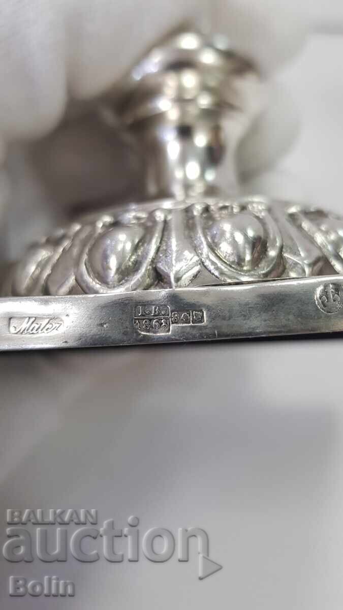 Sfeșnic de argint rusesc țarist - proba 84 - 1861 - I.B cu preț 680.00 BGN | € 347.68