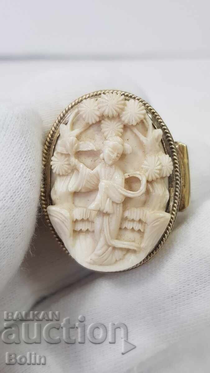 Silver gilt box - pillbox, ivory, China