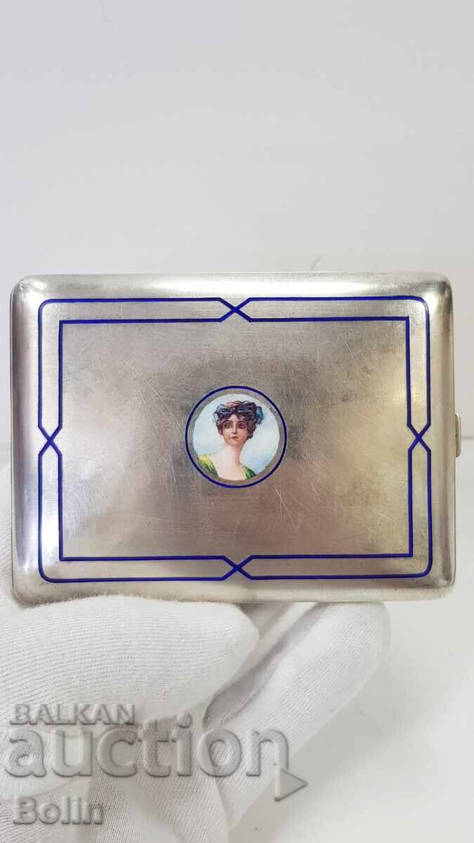 Minunată tabacheră de argint Art Nouveau cu email Austria secolul al XIX-lea Minunată tabacheră de argint Art Nouveau cu email Austria secolul al XIX-lea