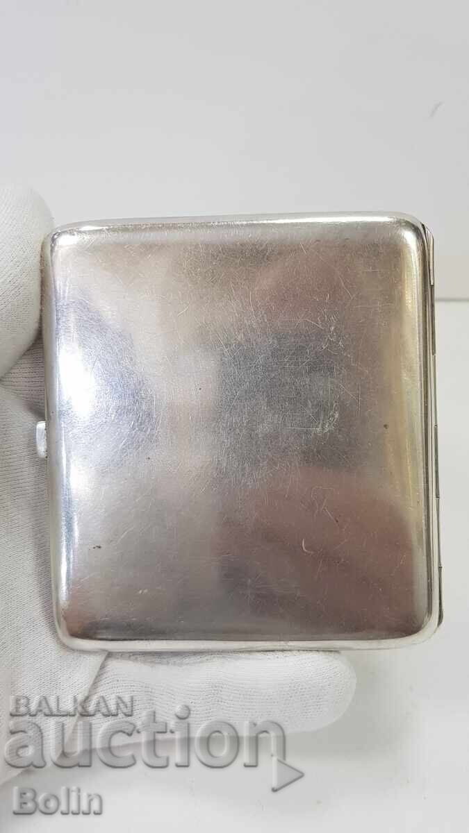 Licitație Rară tabacheră de argint cu email nielo și stemă Regatul Serbiei