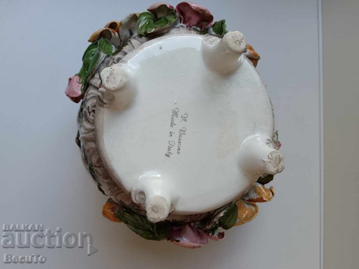 Delivery of Openwork ceramic cachepot, Bassano, marking, relief roses Delivery of Openwork ceramic cachepot, Bassano, marking, relief roses