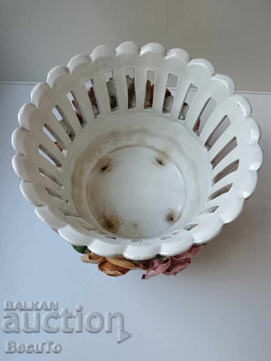 Openwork ceramic cachepot, Bassano, marking, relief roses - 6 Openwork ceramic cachepot, Bassano, marking, relief roses - 6