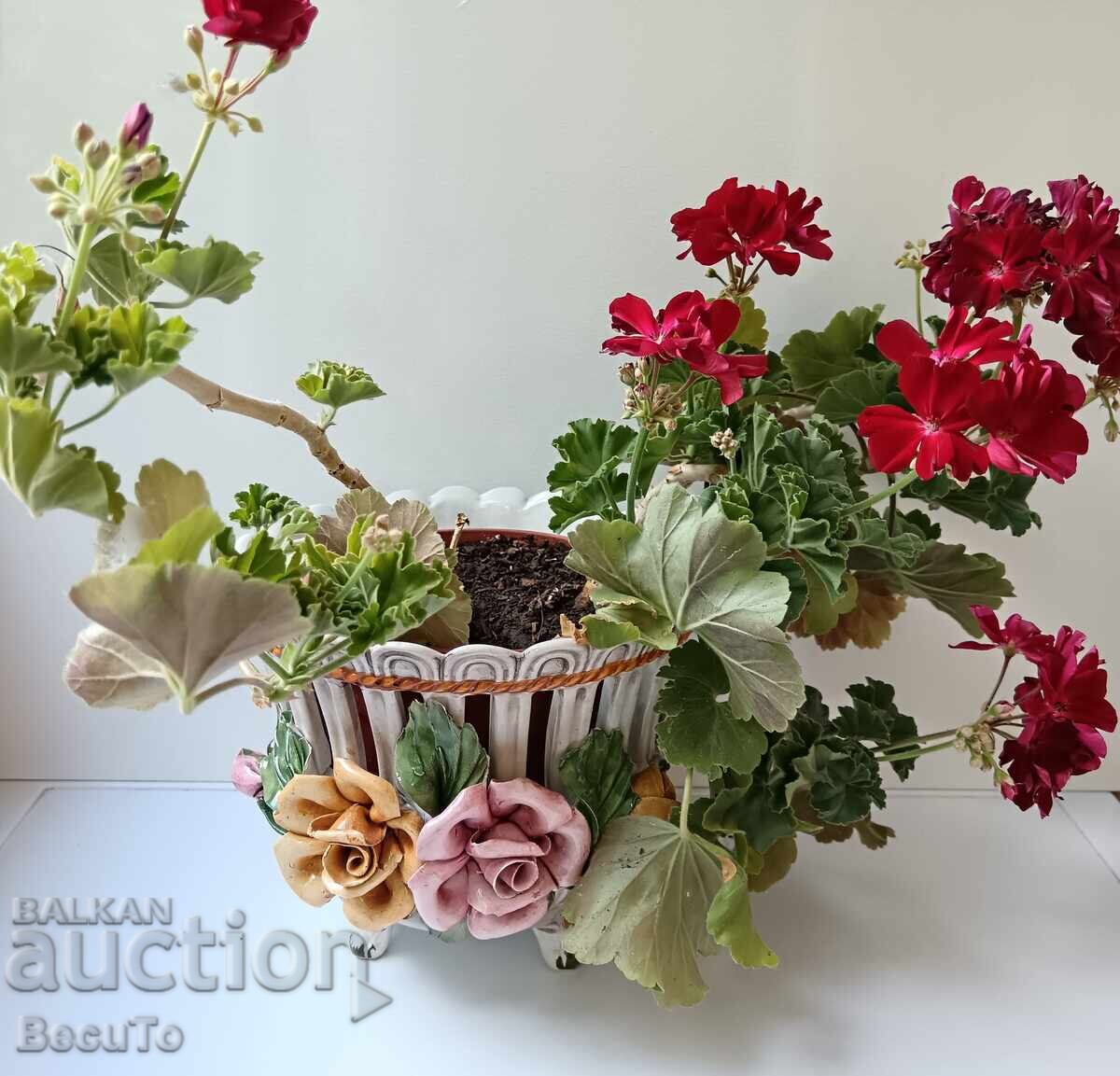 Openwork ceramic cachepot, Bassano, marking, relief roses - 7 Openwork ceramic cachepot, Bassano, marking, relief roses - 7