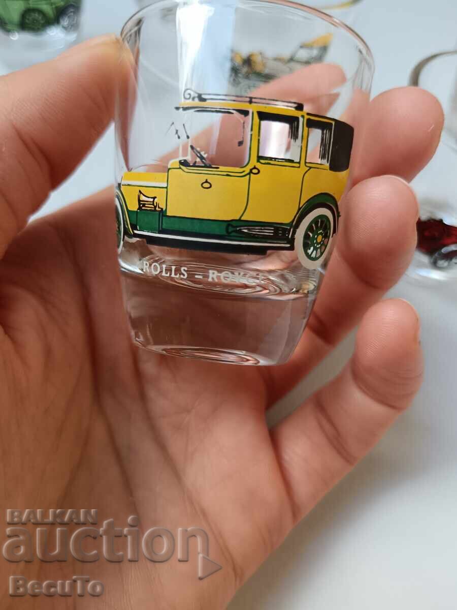 Комплект 6 бр ракиени чашки с ретро автомобили, като нови - 5