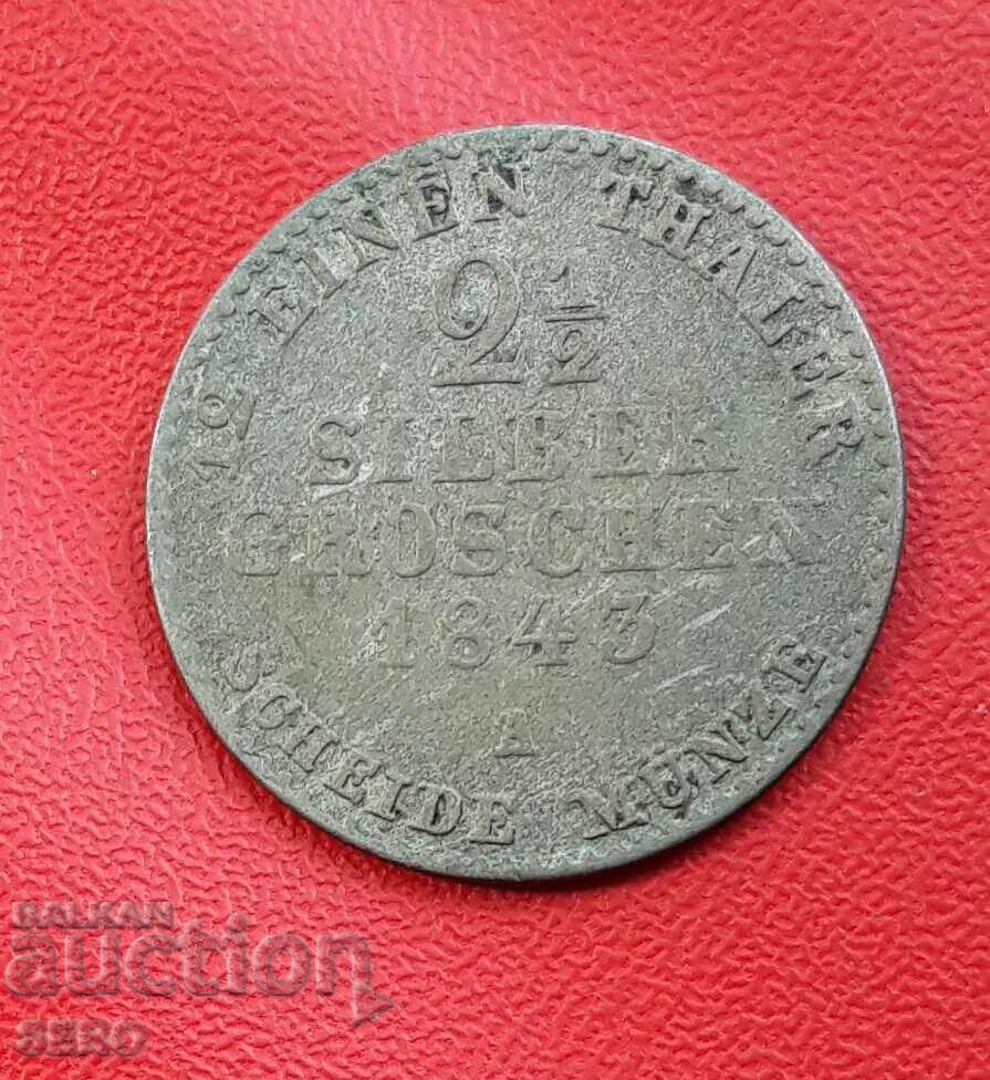 Germany-Prussia-2.5 Silver Groschen 1843 A-Berlin Germany-Prussia-2.5 Silver Groschen 1843 A-Berlin