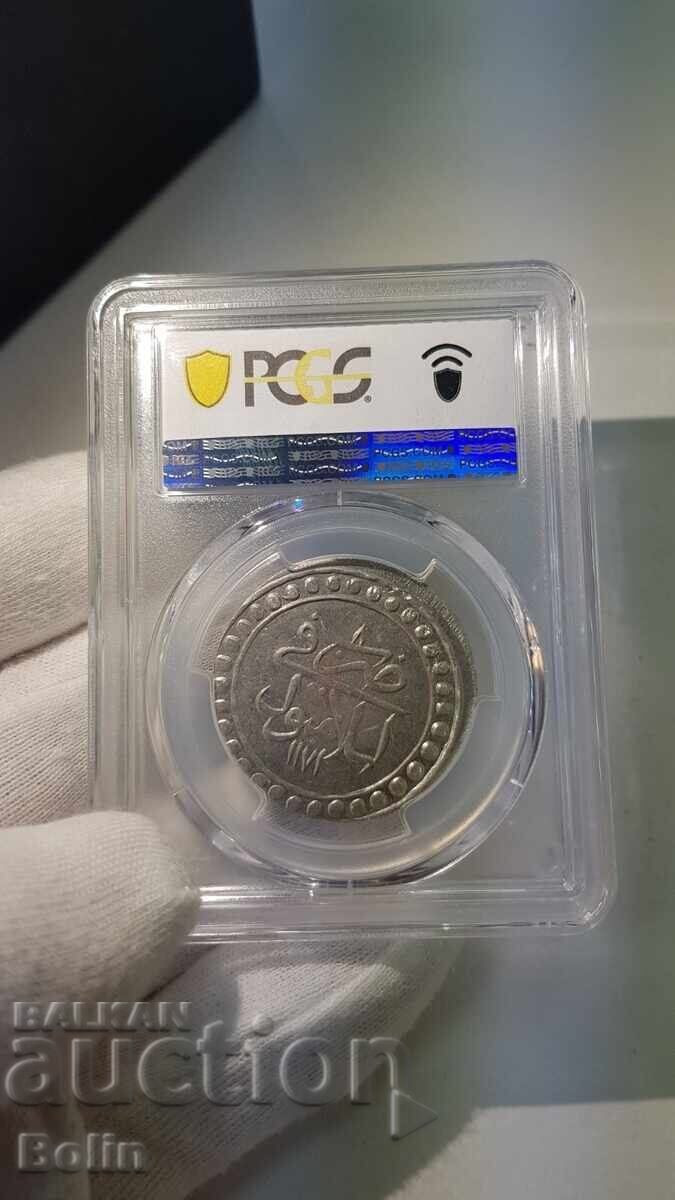 Livrarea AU 58 Monedă rară de argint turcească, otomană 20 para 1764 Livrarea AU 58 Monedă rară de argint turcească, otomană 20 para 1764