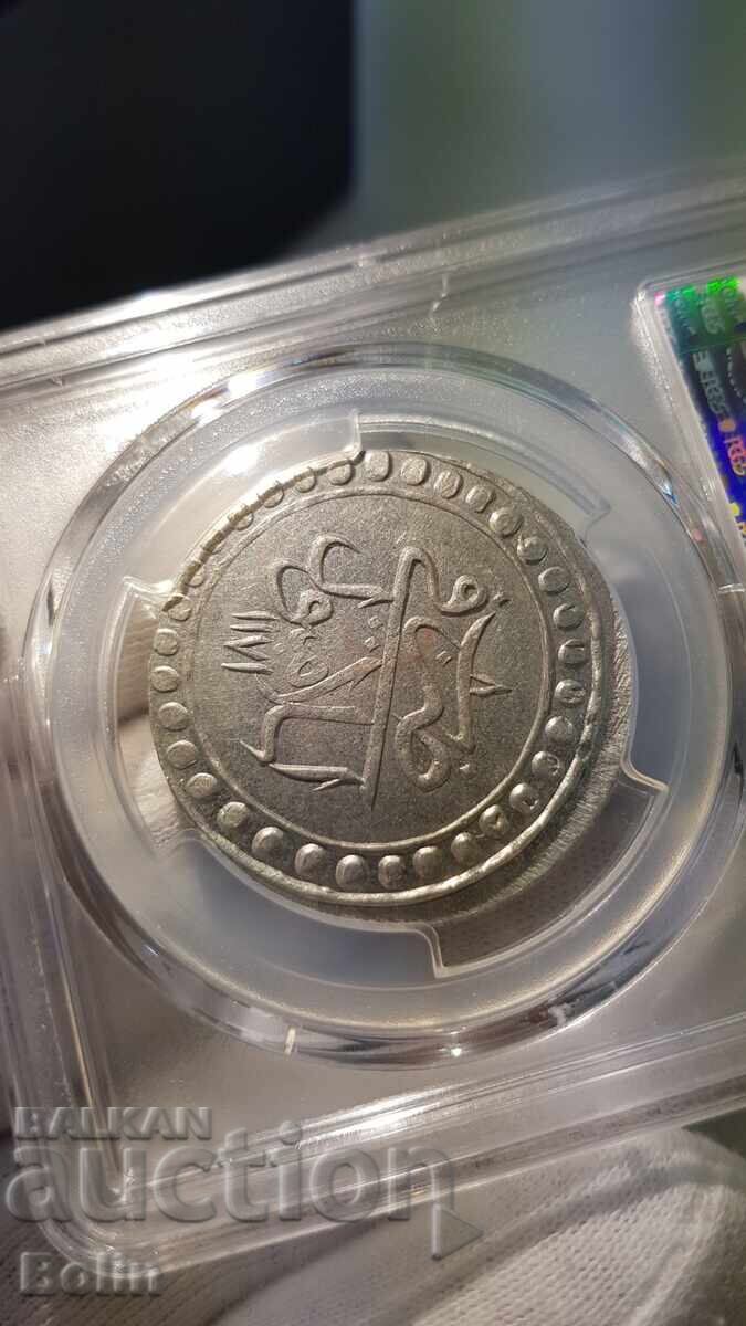 AU 58 Monedă rară de argint turcească, otomană 20 para 1764 - 5 AU 58 Monedă rară de argint turcească, otomană 20 para 1764 - 5