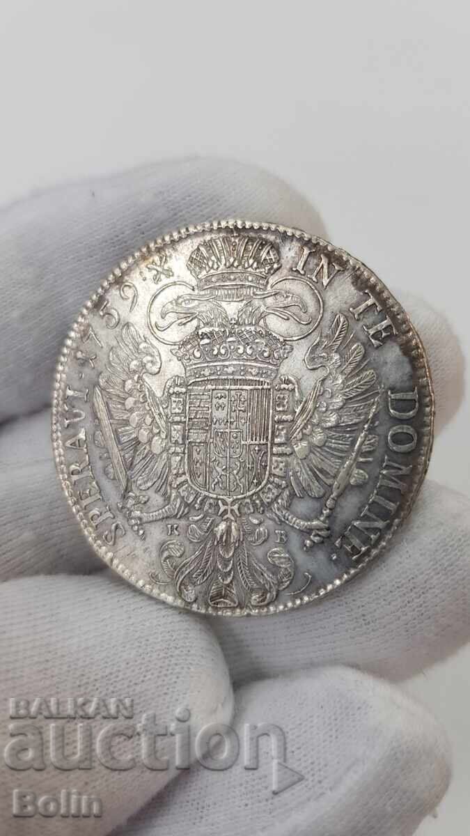 Рядка сребърна монета талер 1759 г. Австрия К.В. с цена 1300.00 лв. | € 664.68
