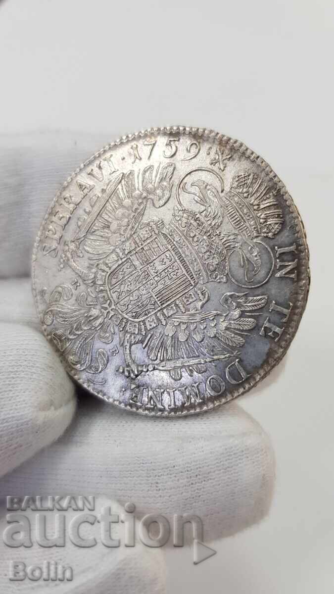 Рядка сребърна монета талер 1759 г. Австрия К.В. - 7