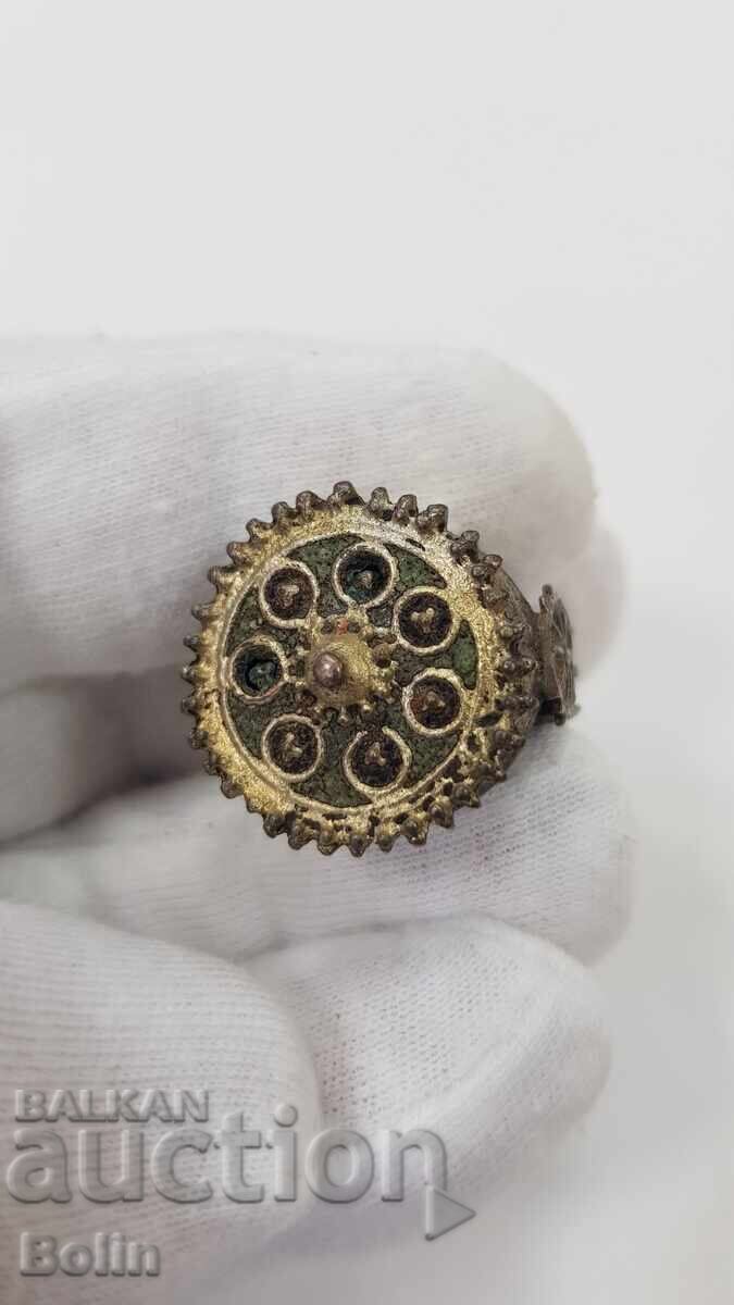Rare Bulgarian Revival ring with gilding and enamel, 19th century