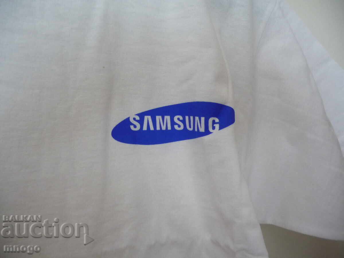 Tricou cu inscripție publicitară Samsung telefoane televizoare