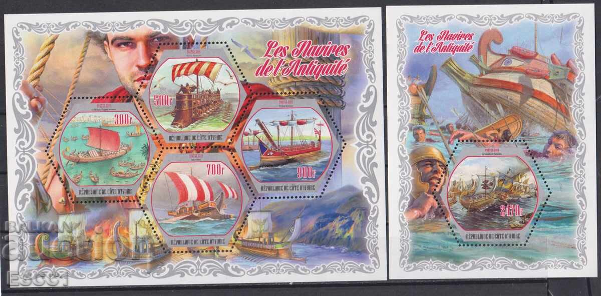 Καθαρίστε το φύλλο γραμματοσήμων και μπλοκ Πλοία 2018 Ακτή Ελεφαντοστού