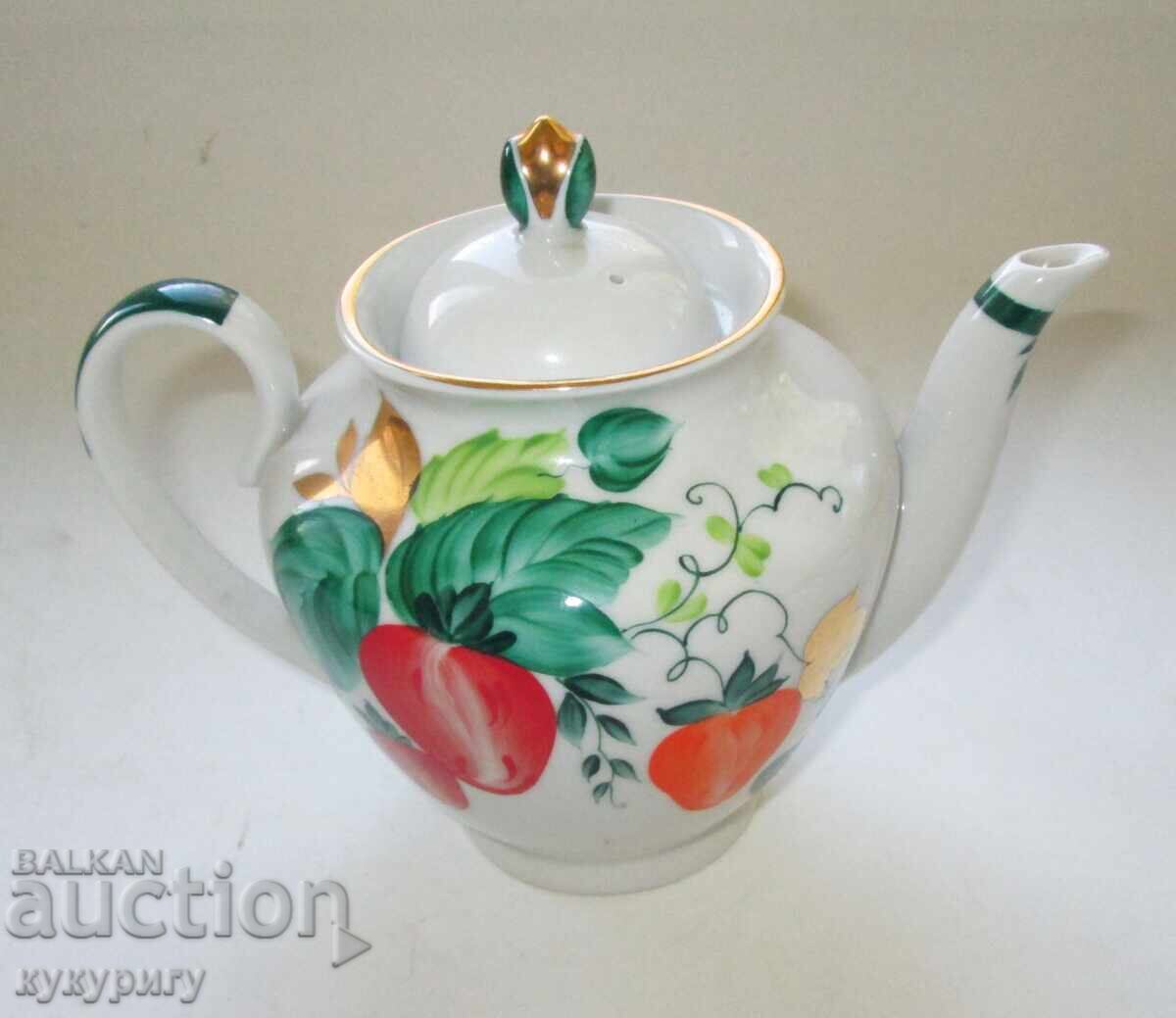 Old Russian Hand-Painted Porcelain Pitcher Teapot LFZ