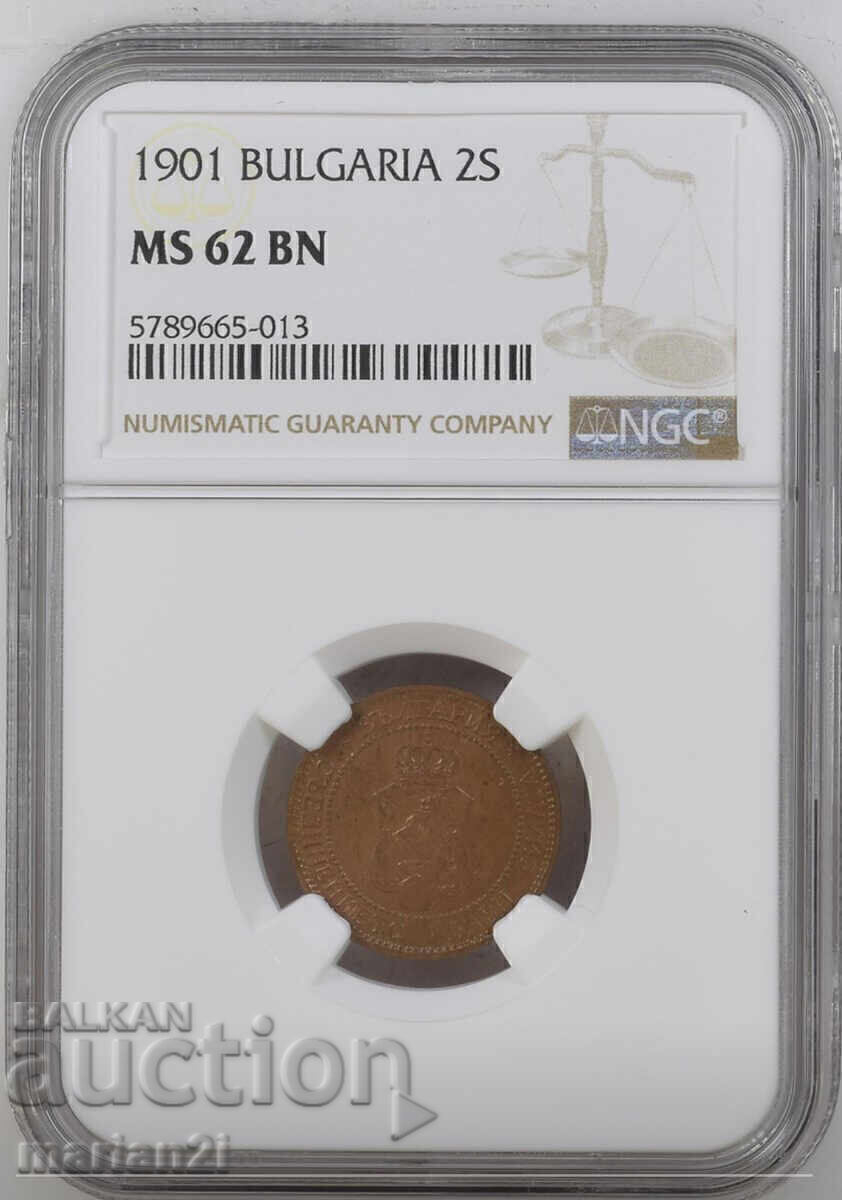 2 stotinki 1901 MS62 BN