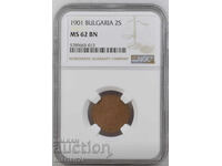 2 stotinki 1901 MS62 BN