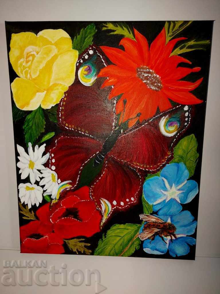 Auction  . PAINTED PANEL STILL LIFE ACRYLIC PAINTS