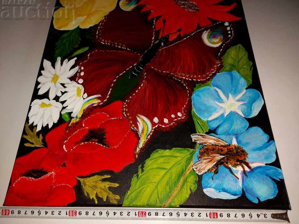 Delivery of . PAINTED PANEL STILL LIFE ACRYLIC PAINTS