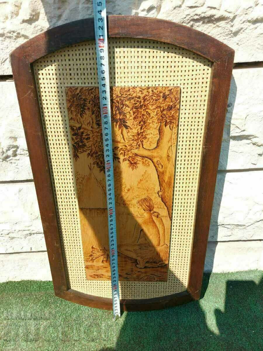 .1974 PICTURA INDIENĂ RARĂ AUTENTICA PIROGRAFĂ PE PANEL - 5