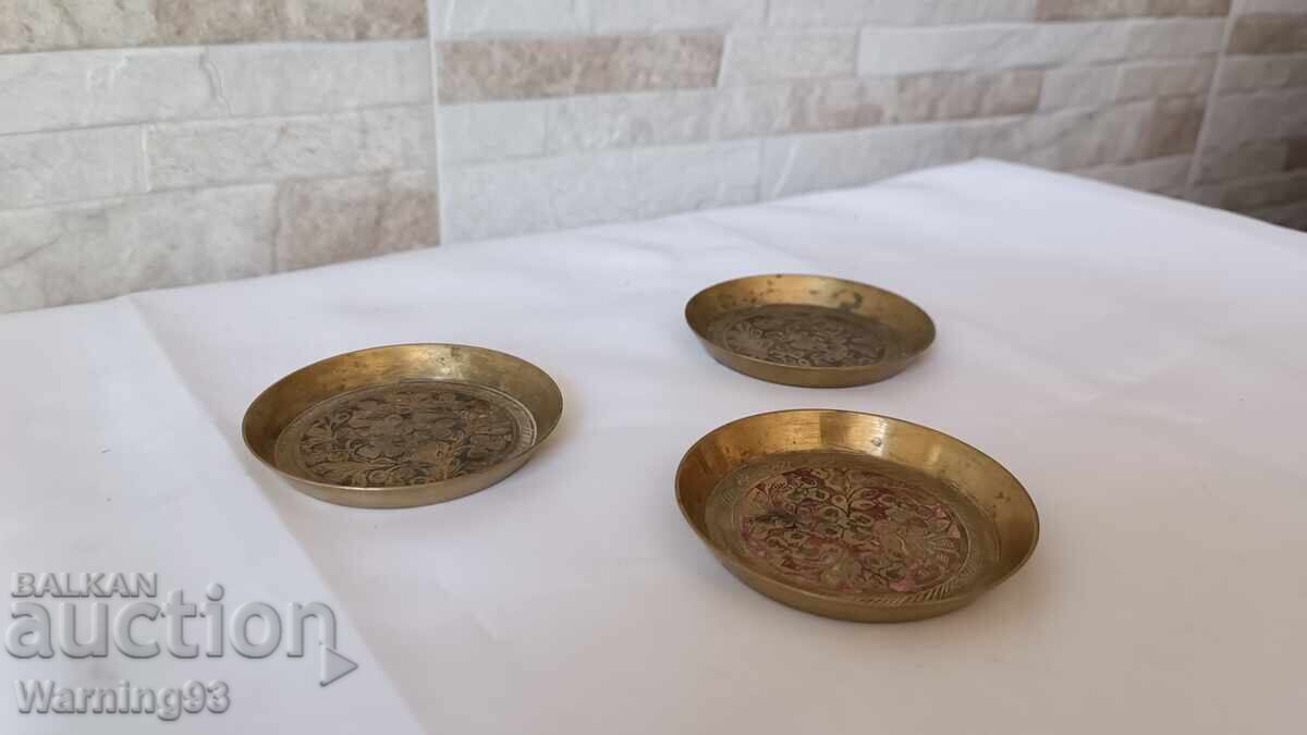 Auction  Old small plates - brass - 3 pieces - Yugoslavia