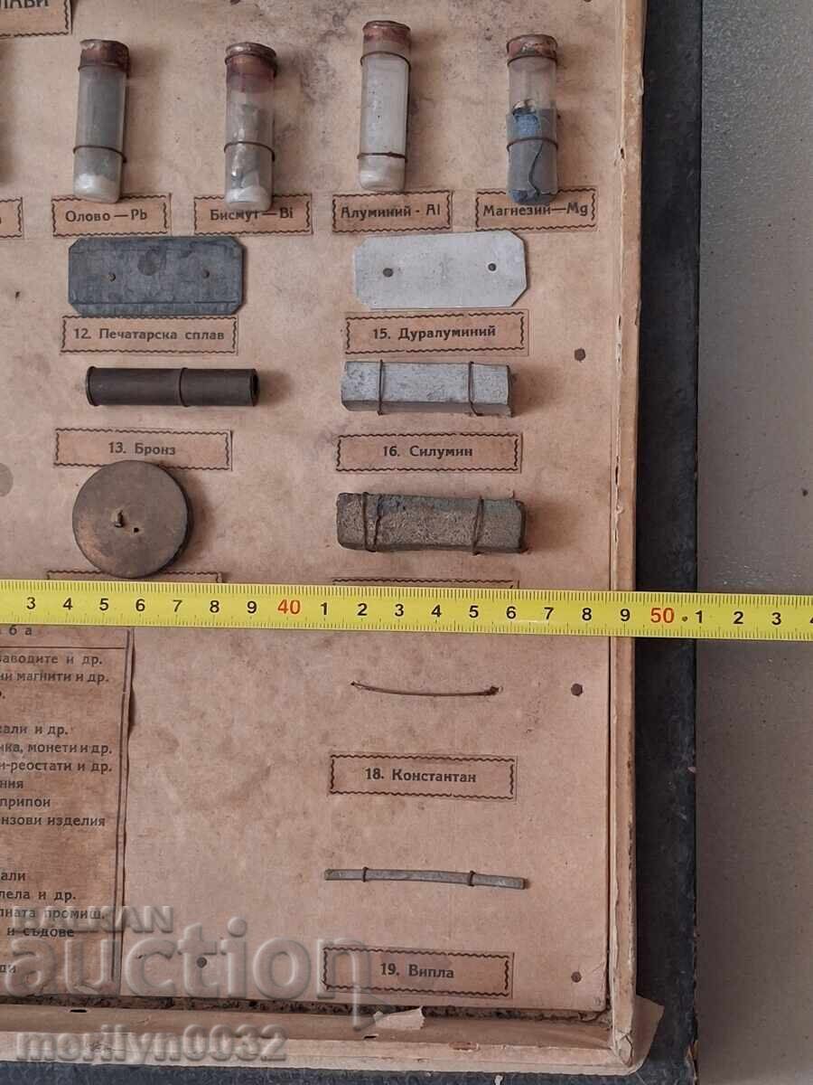 Аукцион Дървено табло с видовете метали сплави ранен соц от техникум Аукцион Дървено табло с видовете метали сплави ранен соц от техникум