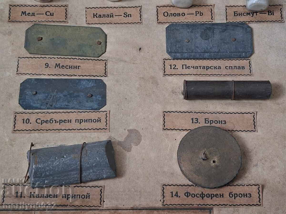 Дървено табло с видовете метали сплави ранен соц от техникум - 5 Дървено табло с видовете метали сплави ранен соц от техникум - 5